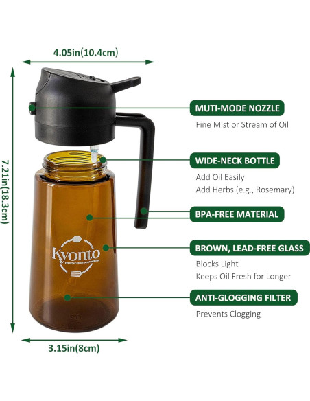 Botella de Spray de Aceite Kyonto 470ml - Juego de 2, Libre de BPA