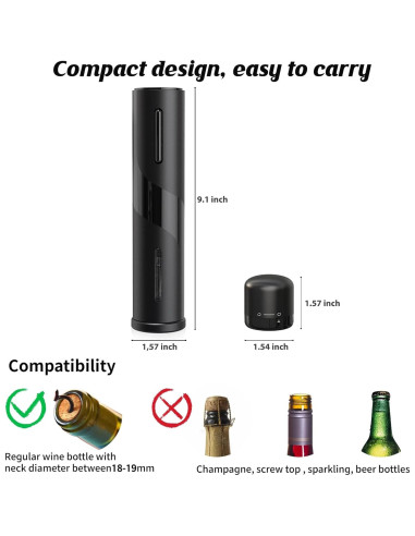 Sacacorchos Eléctrico Saraudy KPQ-1 con Cortador y Tapones