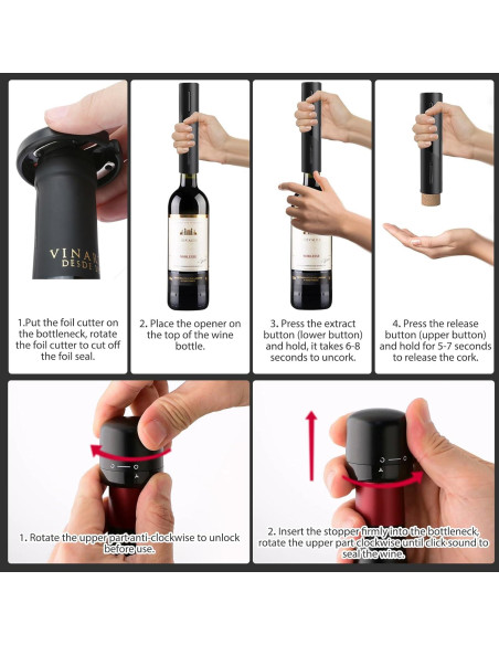 Sacacorchos Eléctrico Saraudy KPQ-1 con Cortador y Tapones