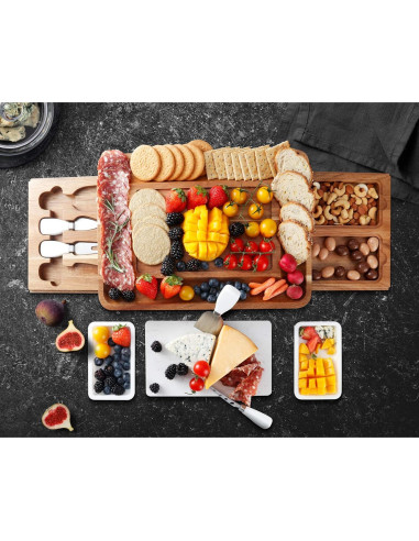 Juego de Tabla de Queso hecef de Madera de Acacia 37.8x27.4cm