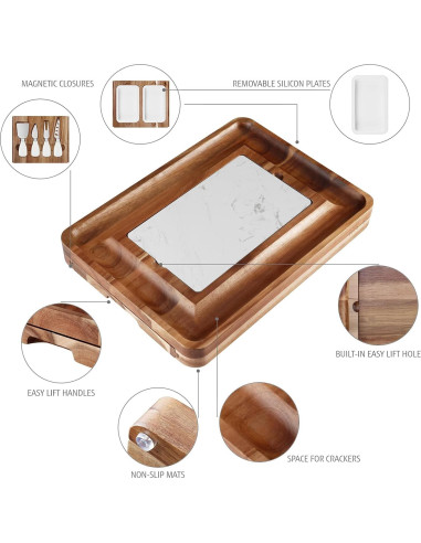 Juego de Tabla de Queso hecef de Madera de Acacia 37.8x27.4cm