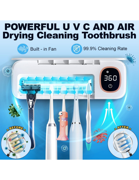 Soporte de Cepillos de Dientes DRMXBU con Luz UV y Secado Rápido