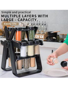 Organizador de Especias Giratorio FotaGlidm 18 Tarros Vidrio 100ml 2
