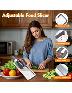 Cortador de Mandolina Ajustable ADODU, Acero Inoxidable, Gris 2
