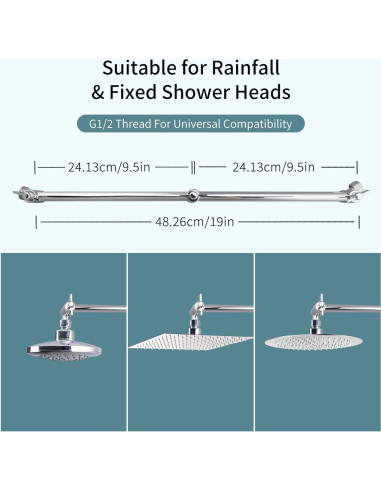 Brazo de Extensión para Ducha BSTCWCP 48.26 cm Cromo Ajustable