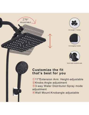 Cabezal de Ducha de Lluvia GAOZHIBST 30.48 cm Negro 9 Modos