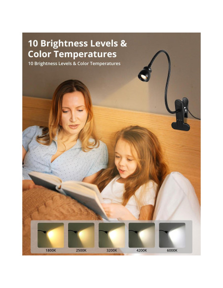 Luz de lectura LED Qeeltek con clip y 3 modos de color