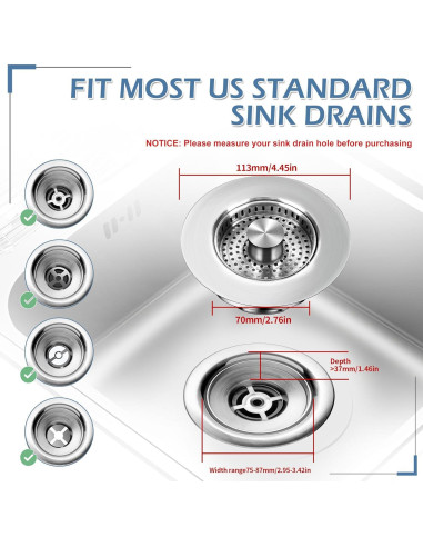 Colador de desagüe 3 en 1 Buowinixi acero inoxidable 8.89 cm