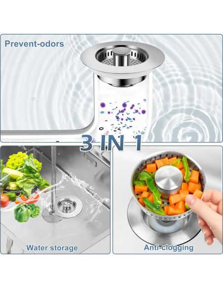 Colador de desagüe 3 en 1 Buowinixi acero inoxidable 8.89 cm Colador de desagüe 3 en 1 Buowinixi acero inoxidable 8.89 cm
