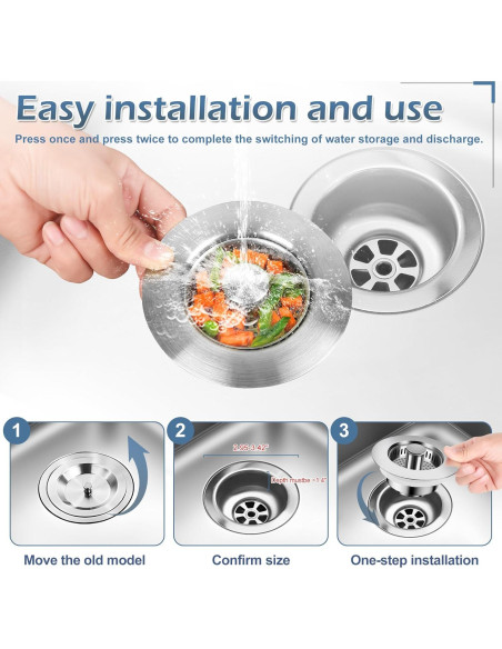 Colador de desagüe 3 en 1 Buowinixi acero inoxidable 8.89 cm Colador de desagüe 3 en 1 Buowinixi acero inoxidable 8.89 cm