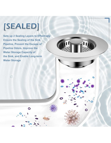 Colador de desagüe 3 en 1 Buowinixi acero inoxidable 8.89 cm