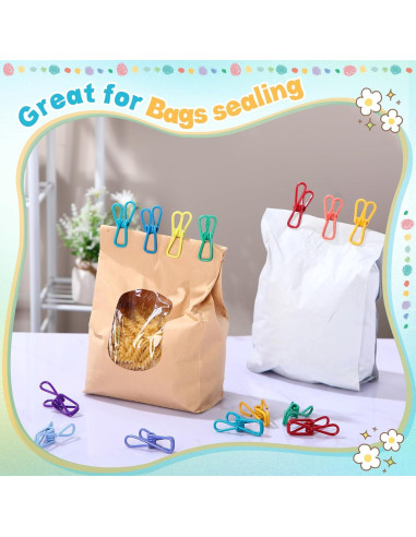 150 Clips Multicolores para Bolsas de Comida MorningRo 5.8 cm