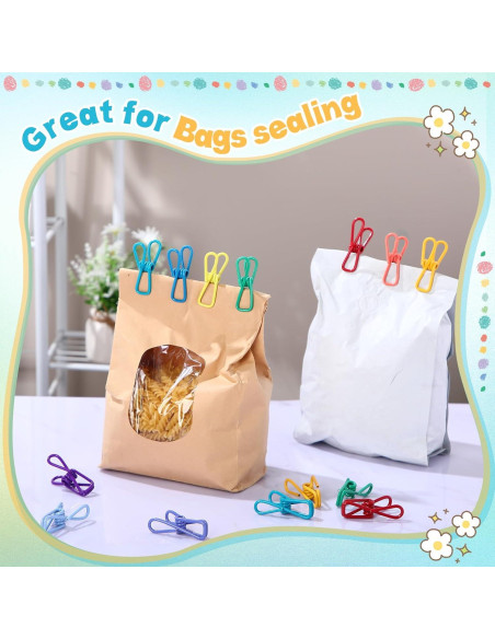 150 Clips Multicolores para Bolsas de Comida MorningRo 5.8 cm