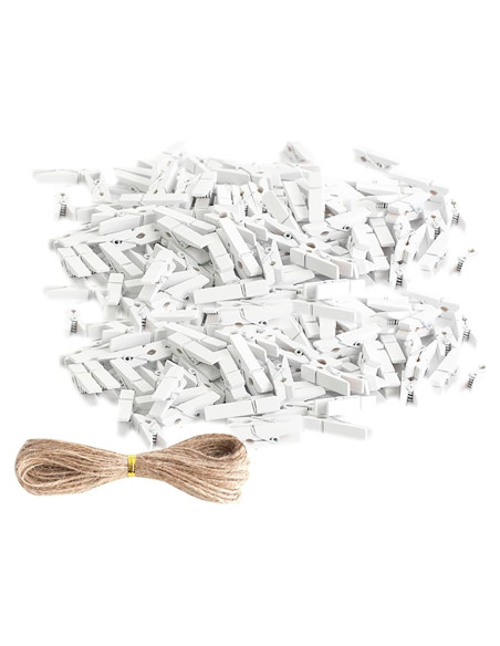 100 Pinzas de Madera Mini YIHUANYIFA Blancas 3.5cm con Cuerda