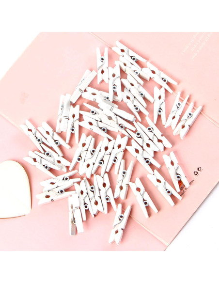 100 Pinzas de Madera Mini YIHUANYIFA Blancas 3.5cm con Cuerda