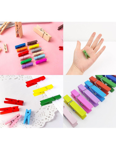 100 Pinzas de Madera Mini YIHUANYIFA Blancas 3.5cm con Cuerda