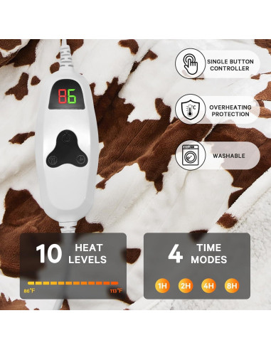 Manta Eléctrica Calefaccionada Rujipo 127x152 cm Estampado Vaca