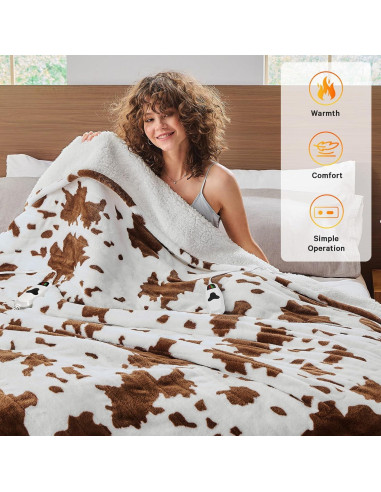 Manta Eléctrica Calefaccionada Rujipo 127x152 cm Estampado Vaca