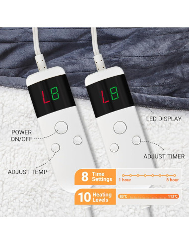 Manta eléctrica calefaccionada DANENOSA 127x152cm gris suave