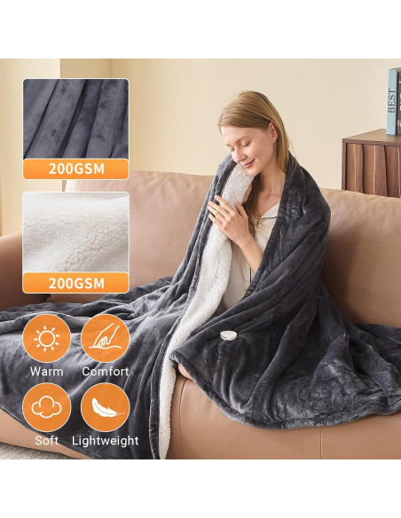 Manta eléctrica calefaccionada DANENOSA 127x152cm gris suave