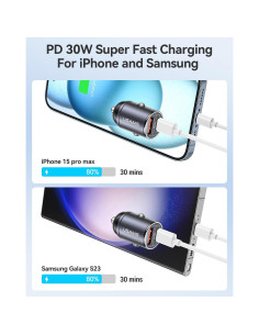 Cargador de Coche USB C Pluggify 48W Carga Rápida PD30W QC18W 2