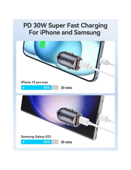 Cargador de Coche USB C Pluggify 48W Carga Rápida PD30W QC18W