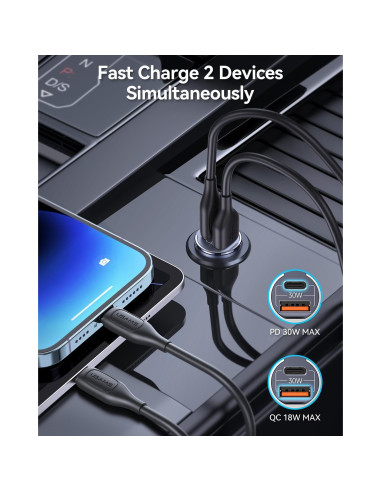 Cargador de Coche USB C Pluggify 48W Carga Rápida PD30W QC18W