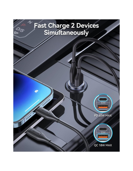 Cargador de Coche USB C Pluggify 48W Carga Rápida PD30W QC18W