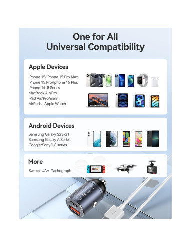 Cargador de Coche USB C Pluggify 48W Carga Rápida PD30W QC18W