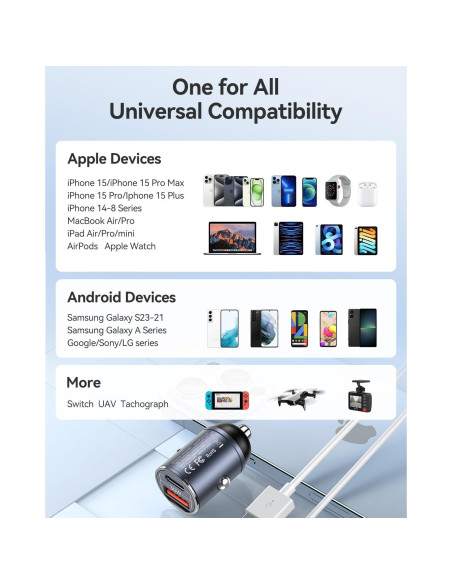 Cargador de Coche USB C Pluggify 48W Carga Rápida PD30W QC18W