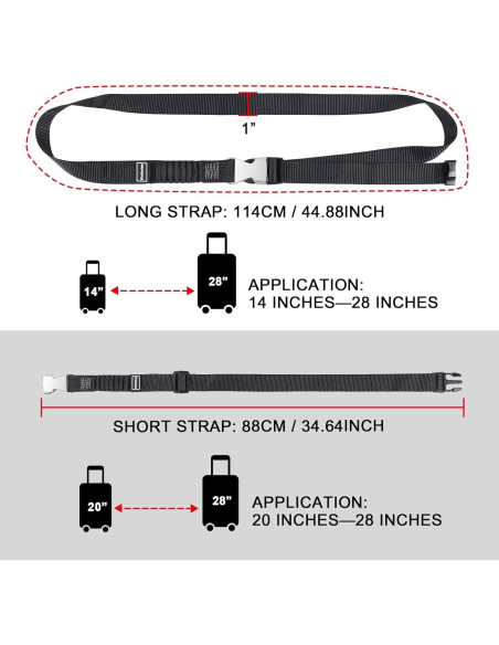 Correas de Equipaje Vividwise Ajustables 86.4-111.8 cm Negro
