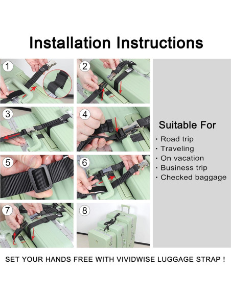 Correas de Equipaje Vividwise Ajustables 86.4-111.8 cm Negro