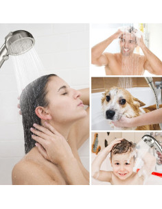 Cabezal de Ducha HANLIAN Alta Presión 3 Modos 150 cm Níquel 2
