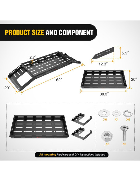 Bandeja de Carga Interior Nilight para Wrangler JK JL 2007-2025