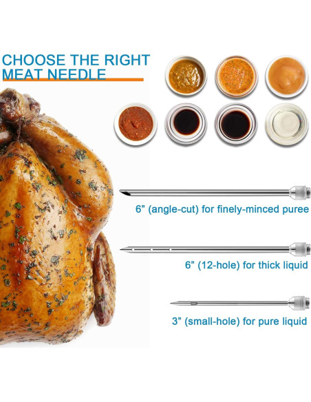Jeringa para Marinada MTNZXZ con 3 Agujas y Cepillos de Silicona