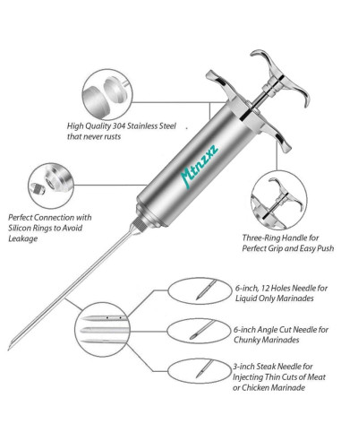 Jeringa para Marinada MTNZXZ con 3 Agujas y Cepillos de Silicona