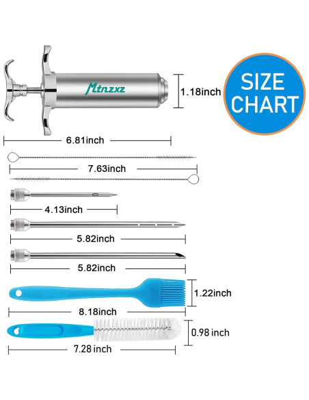 Jeringa para Marinada MTNZXZ con 3 Agujas y Cepillos de Silicona