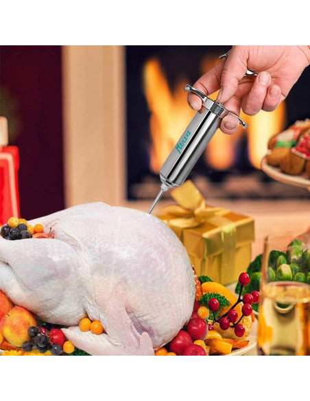 Jeringa para Marinada MTNZXZ con 3 Agujas y Cepillos de Silicona