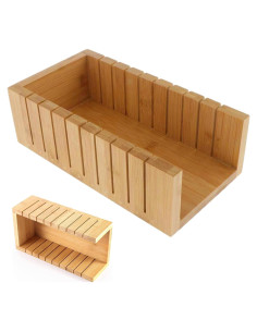 Cortador de Pan de Bambú Ajustable S V con Bandeja para Migas