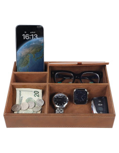 Bandeja de Valet Zcaukya de Cuero Sintético Marrón con 5 Compartimentos