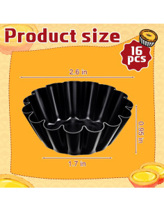 Moldes para Tartas de Huevo LemonRoad 16 Pcs Acero al Carbono 6.6 cm 2