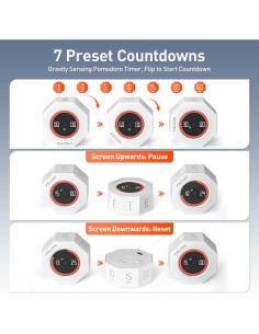 Temporizador Pomodoro Secura Blanco, 7 Preajustes, Visual 2