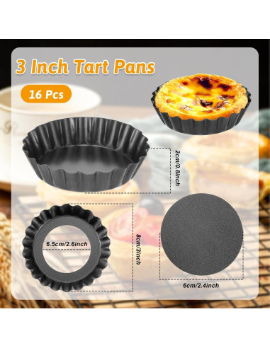 16 Moldes de Tartas Mini HOFURME Antiadherentes 8cm