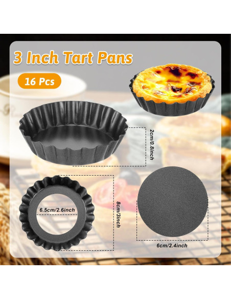 16 Moldes de Tartas Mini HOFURME Antiadherentes 8cm
