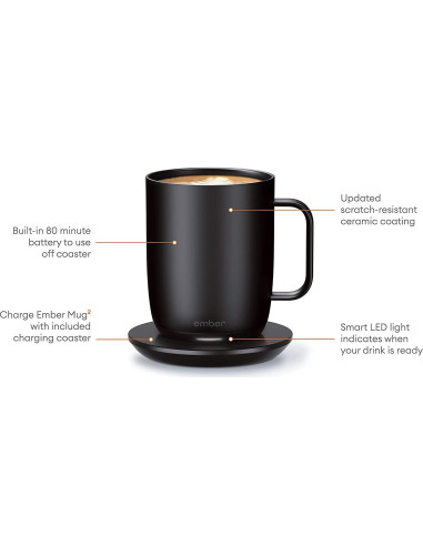 Taza Inteligente Ember Control de Temperatura 414 ml Negra - App y Sueño Automático