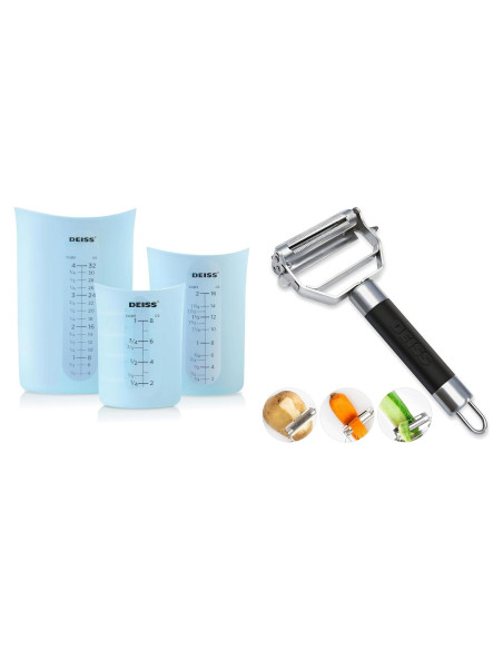 Conjunto de Tazas Medidoras de Silicona Deiss PRO 3 Pzas + Pelador