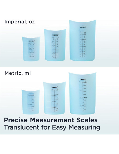 Conjunto de Tazas Medidoras de Silicona Deiss PRO 3 Pzas + Pelador