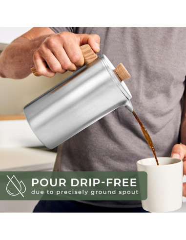 Prensa Francesa WALDWERK 1000 ml - Cafetera Acero Inoxidable Doble Pared