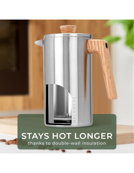 Prensa Francesa WALDWERK 1000 ml - Cafetera Acero Inoxidable Doble Pared