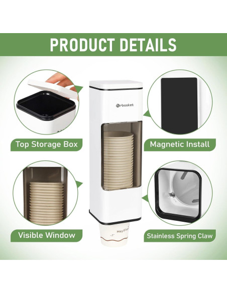 Dispensador de Tazas de Papel Magnético Penwlled Blanco 29.46 cm